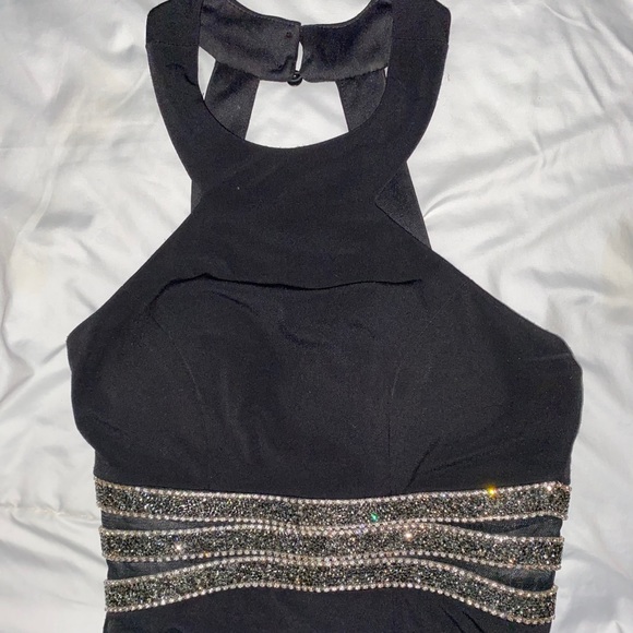 EUC Black Halter Gown with Beaded Waist Sz 1 Dress - Picture 3 of 11